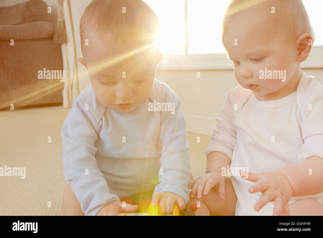 Babies playing with toys together Stock Photo Alamy