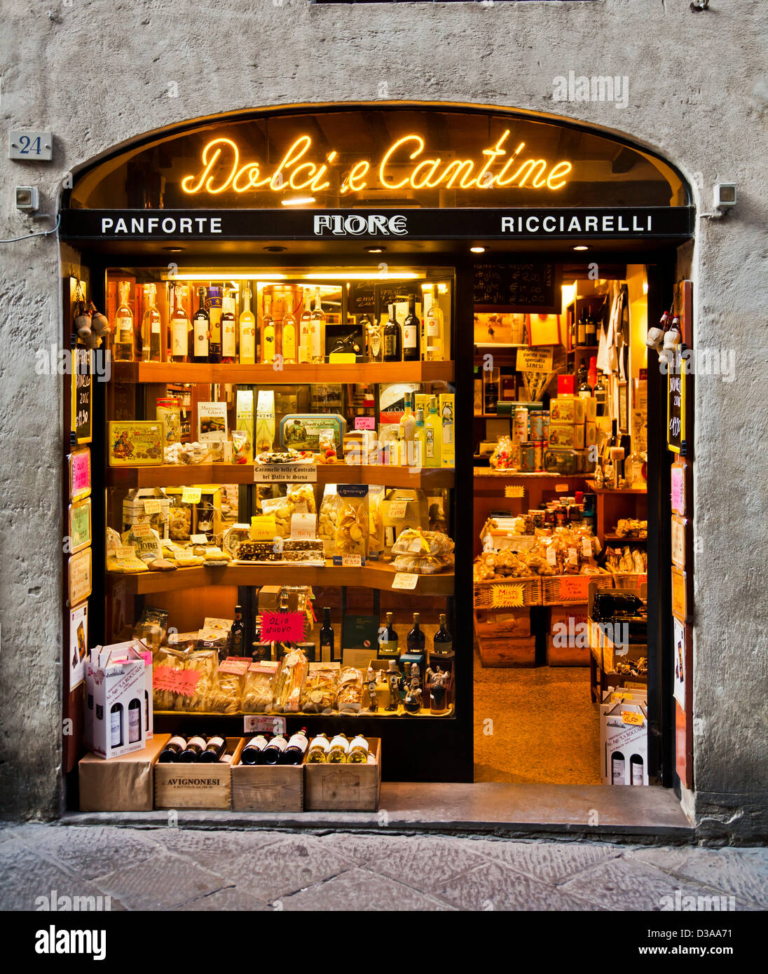 Delicatessen in Siena, Tuscany, Italy selling limoncello, Amaretti