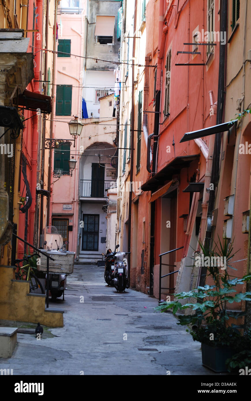Colorful houses in the small alleys of old town in San Remo, Italy