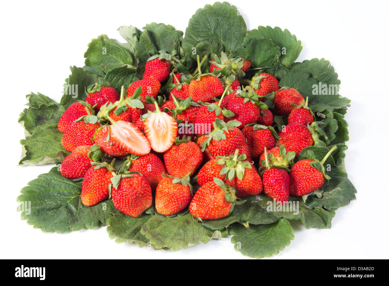 Strawberry red with green leaf isolated on a white background Stock ...