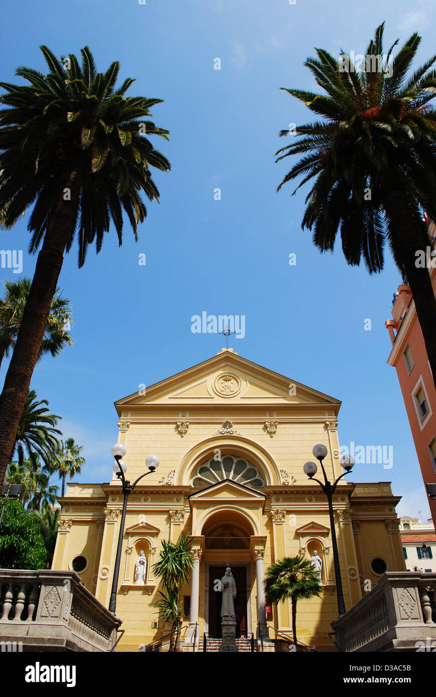 Cappuccini yellow church facade, San Remo, Liguria, Italy Stock Photo