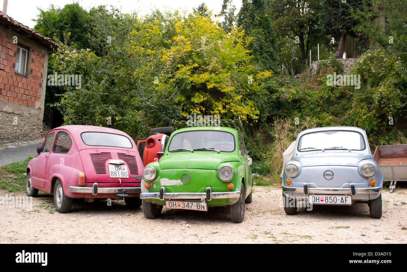 Small colorful Eastern-European Zastava cars Stock Photo