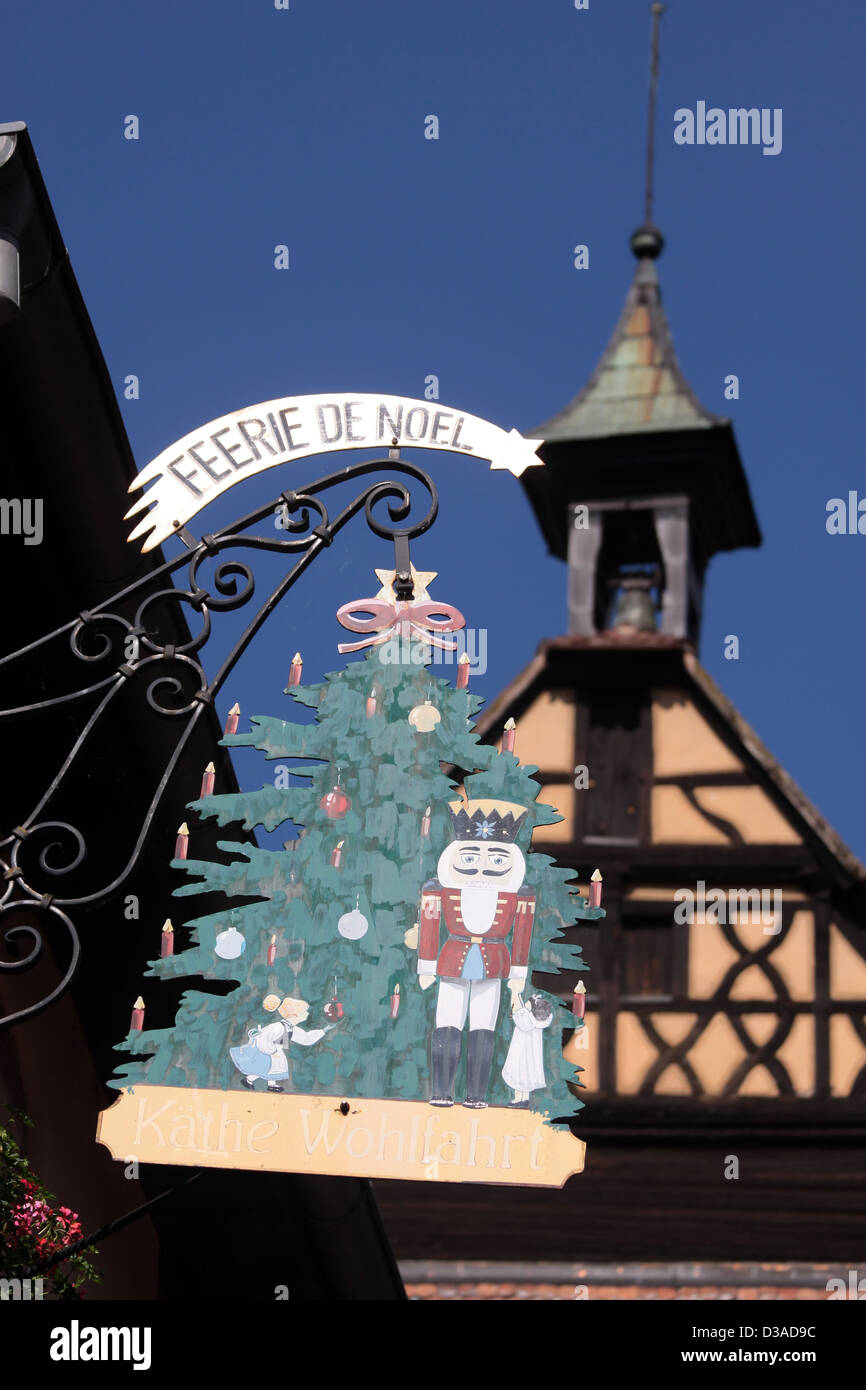 Guild sign with Christmas tree in Riquewihr in Alsace, France Stock Photo