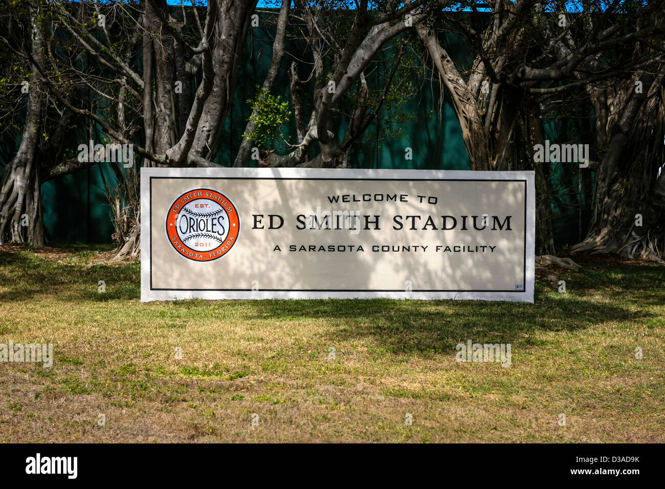 The Ed Smith Stadium Welcome sign in Sarasota Florida Stock Photo