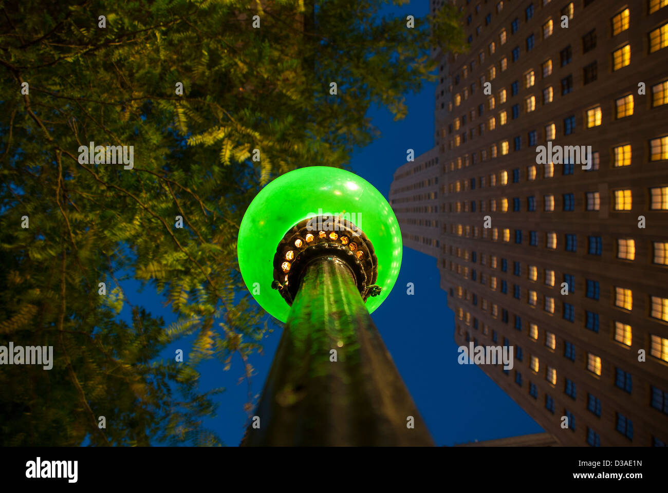 A NYC Subway station lantern, shot from below. Stock Photo