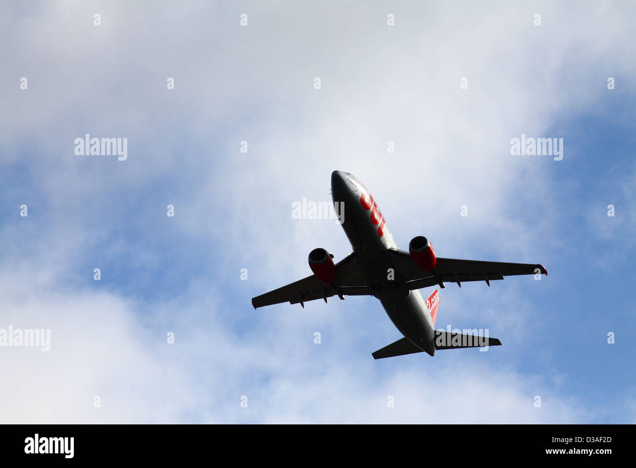 Jet2.com Boeing 737 gaining altitude shortly after takeoff at Yeadon airport Stock Photo