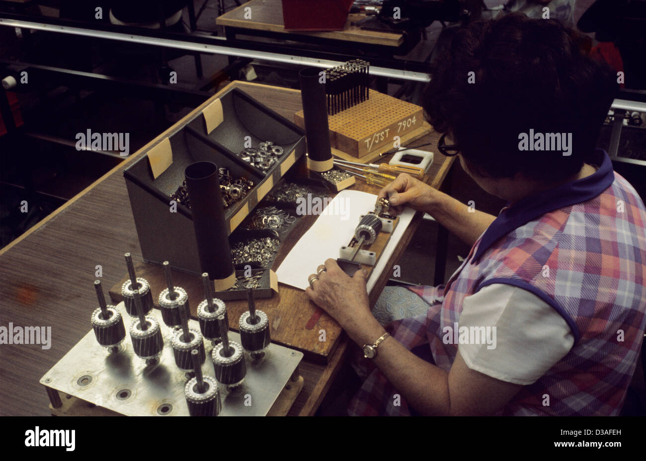 Assembling small electric motor, 1970's Stock Photo