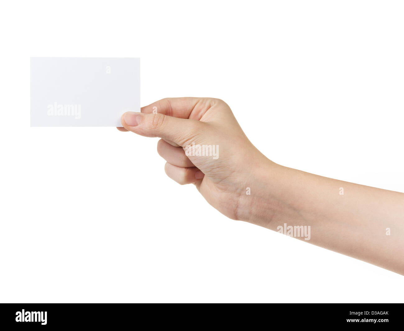female teen hand holding blank card, isolated on white Stock Photo - Alamy