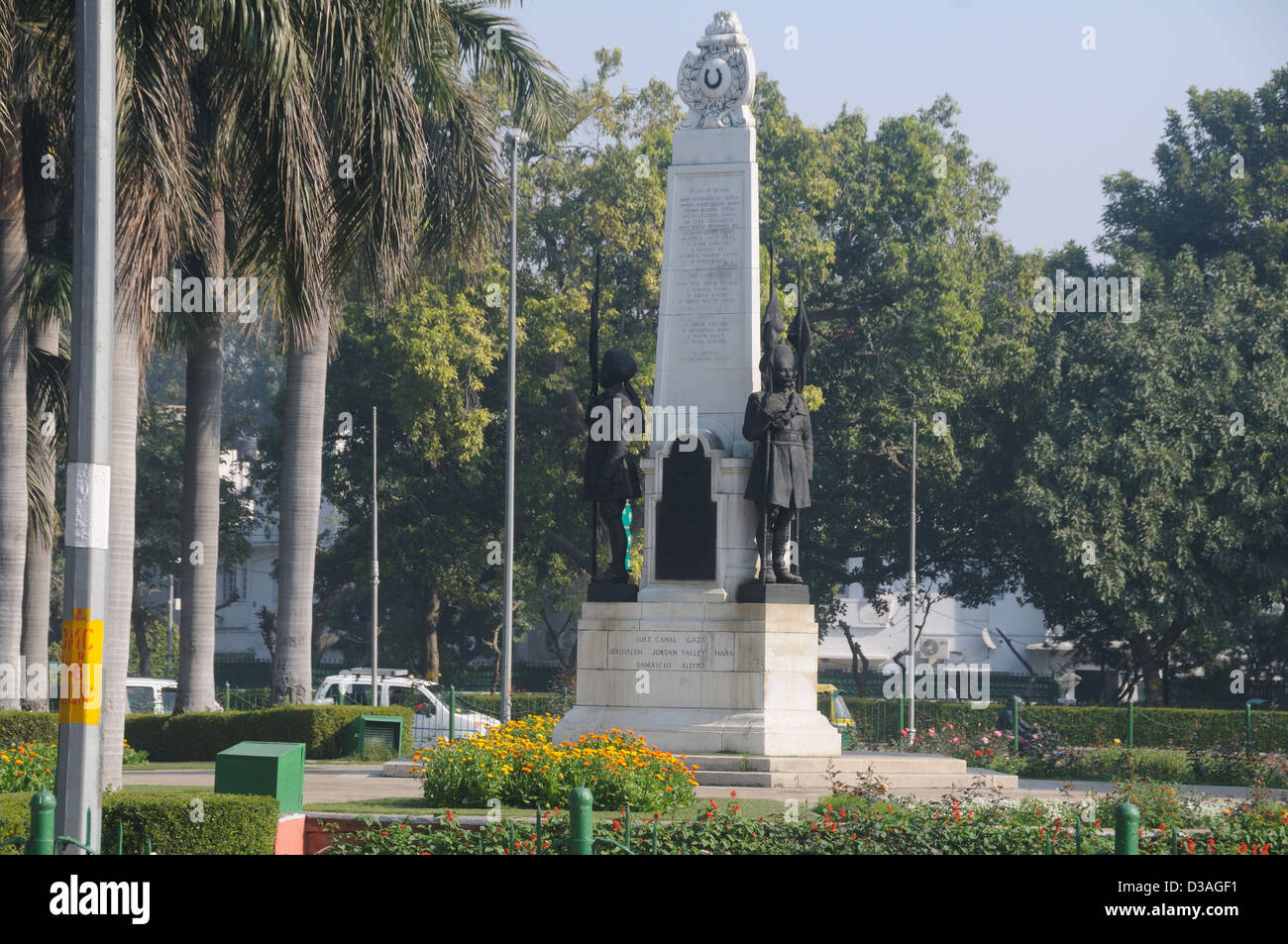 Teen Murti Chowk, The 'Three Statue' roundabout in New Delhi India, directly in front of Teen Murti Bhavan. Stock Photo