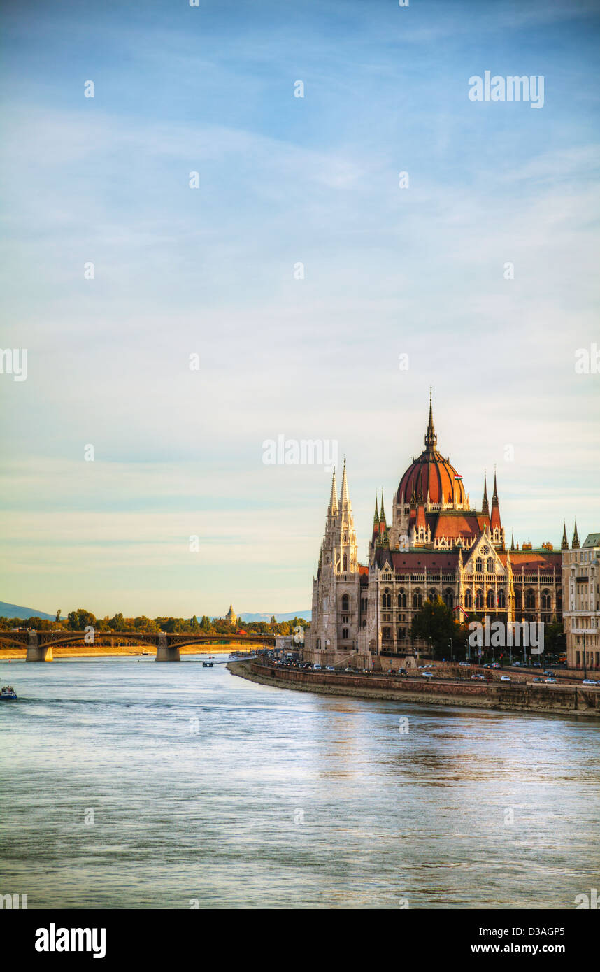 Hungarian Parliament building in Budapest at sunrise Stock Photo
