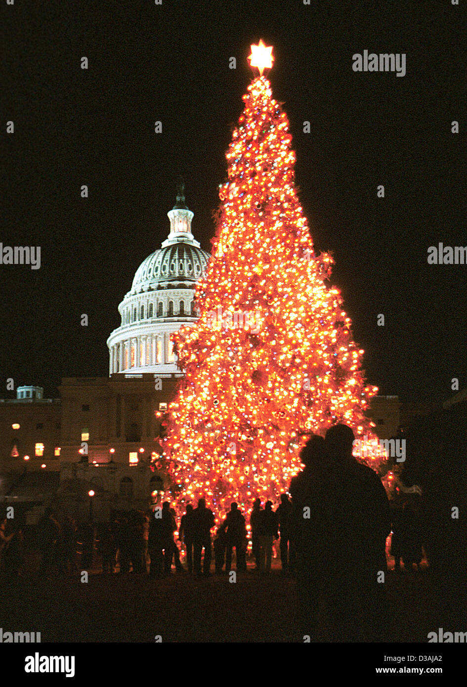 Red christmas tree lights people and us capitol washington dc hires