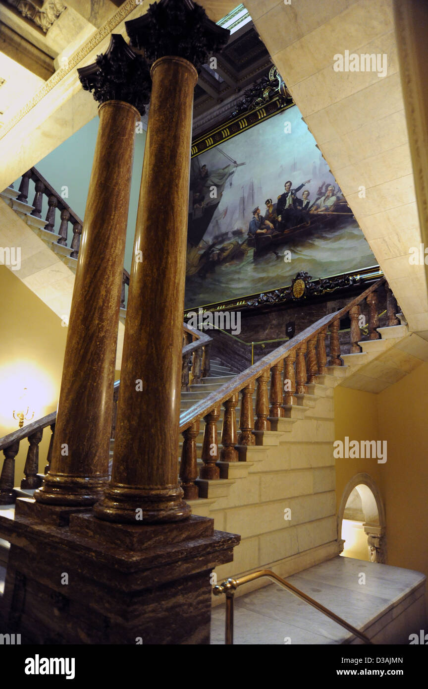 United States Capitol Senate Second floor steps and painting of Lake Erie Battle war of 1812, Capitol building, US Capitol, Stock Photo