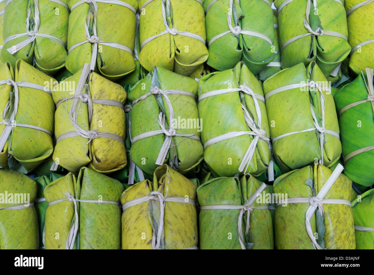Thai style dessert, made from banana and glutinous rice, wrap with