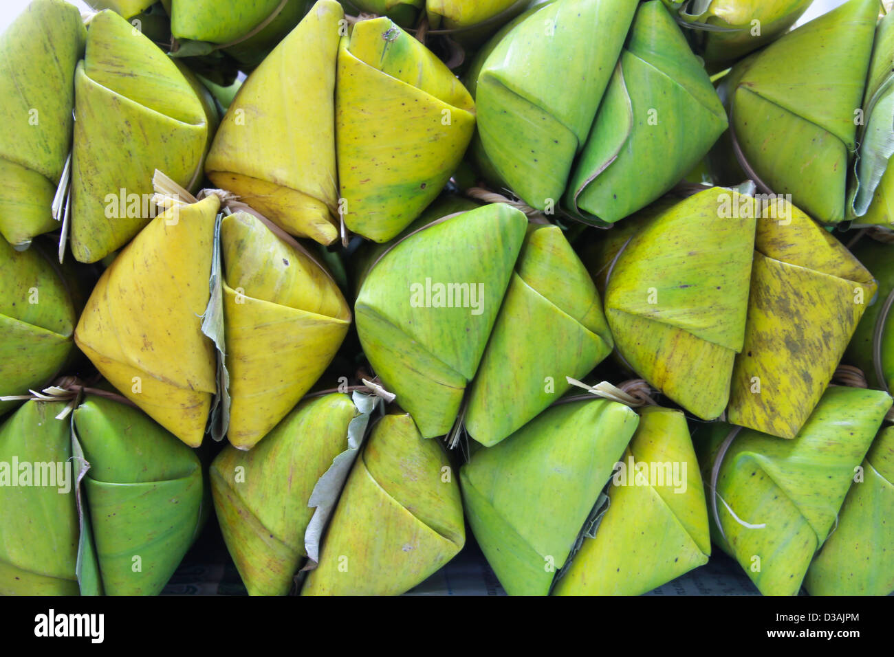 Thai style dessert, made from banana and glutinous rice, wrap with