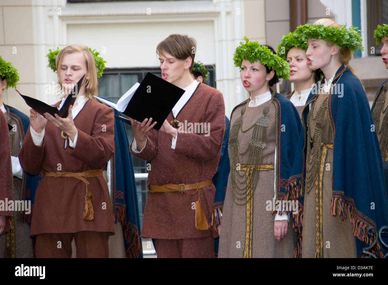 Latvian singers taking part in an open-air concert as part of the annual Latvian cultural festival in Riga,Latvia,Baltic Sates Stock Photo