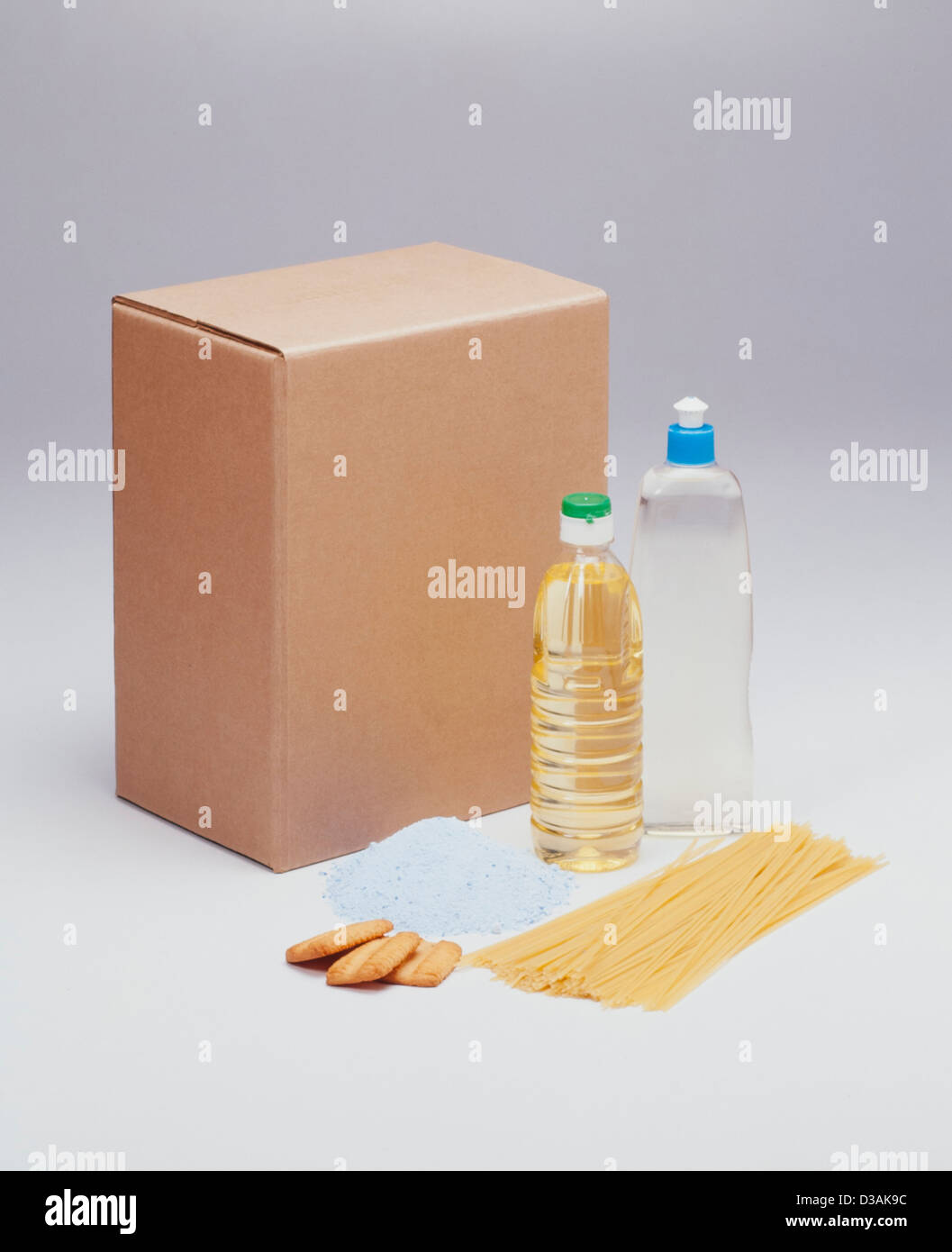 Corrugated cardboard packaging for various products Stock Photo