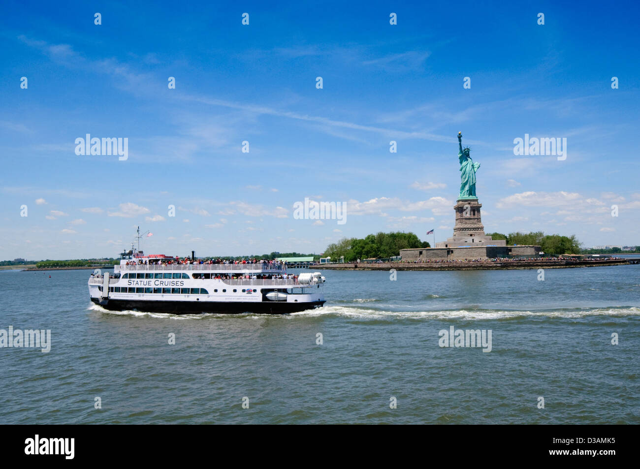 Usa, New York, Statue Of Liberty, Cruise Boat Stock Photo Alamy