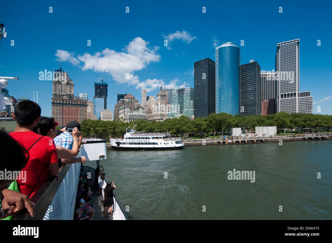 Usa, New York City, Manhattan, Cruises Boat Liberty Statue Stock Photo