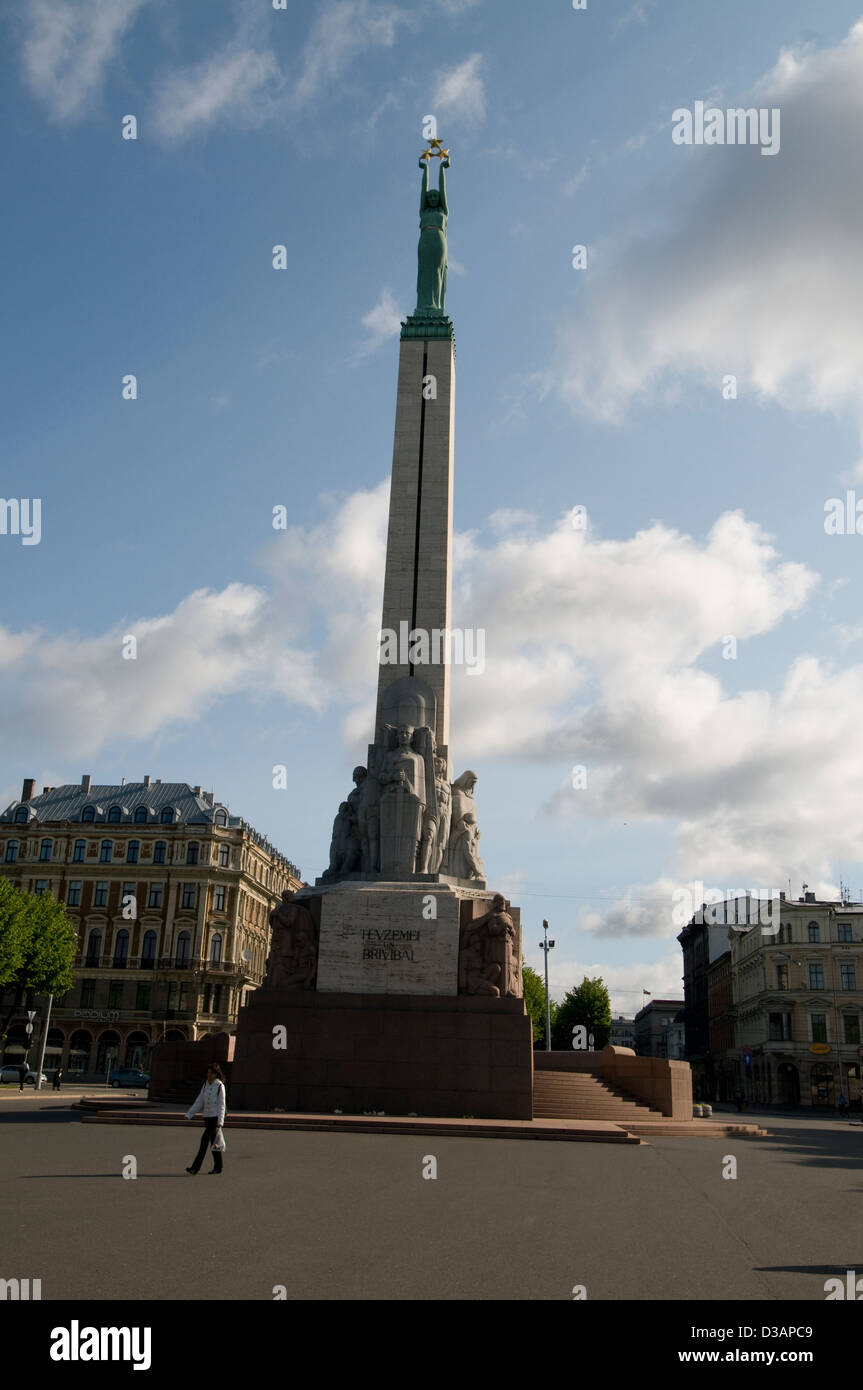 The Monument of Freedom, a memorial of soldiers killed during the Latvian War of Independence in Riga, Latvia.Baltic States Stock Photo