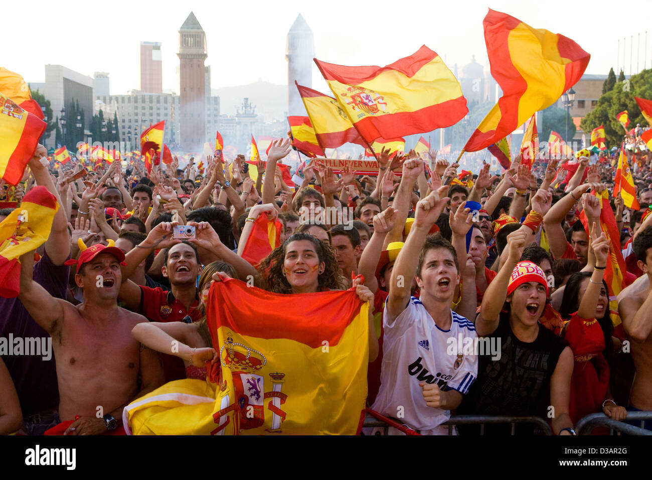 Barcelona, Spain, football fans watching the final match of the World Cup Stock Photo