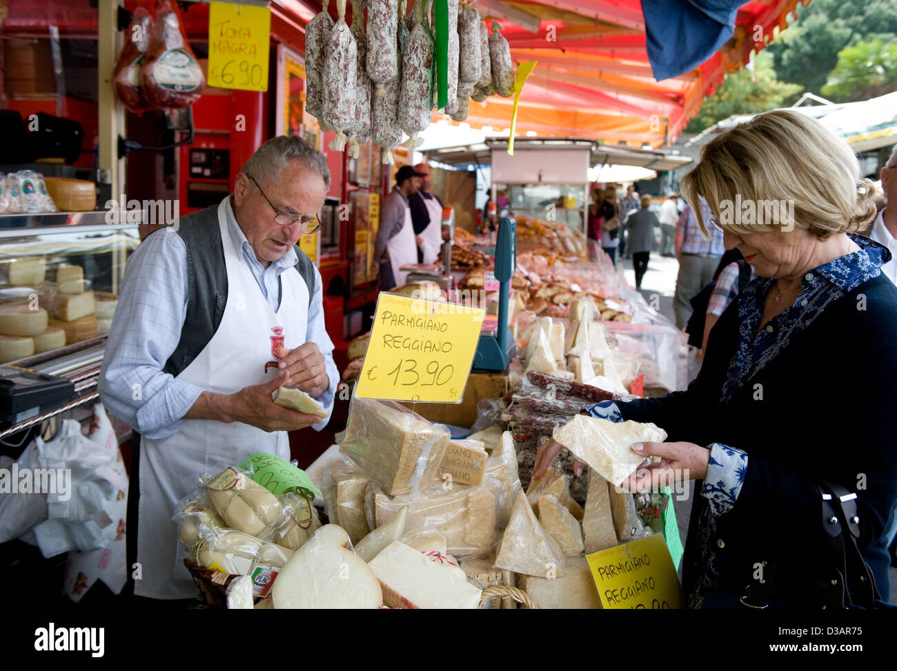 Luino, Italy cheese stand at the market in Luino Stock Photo