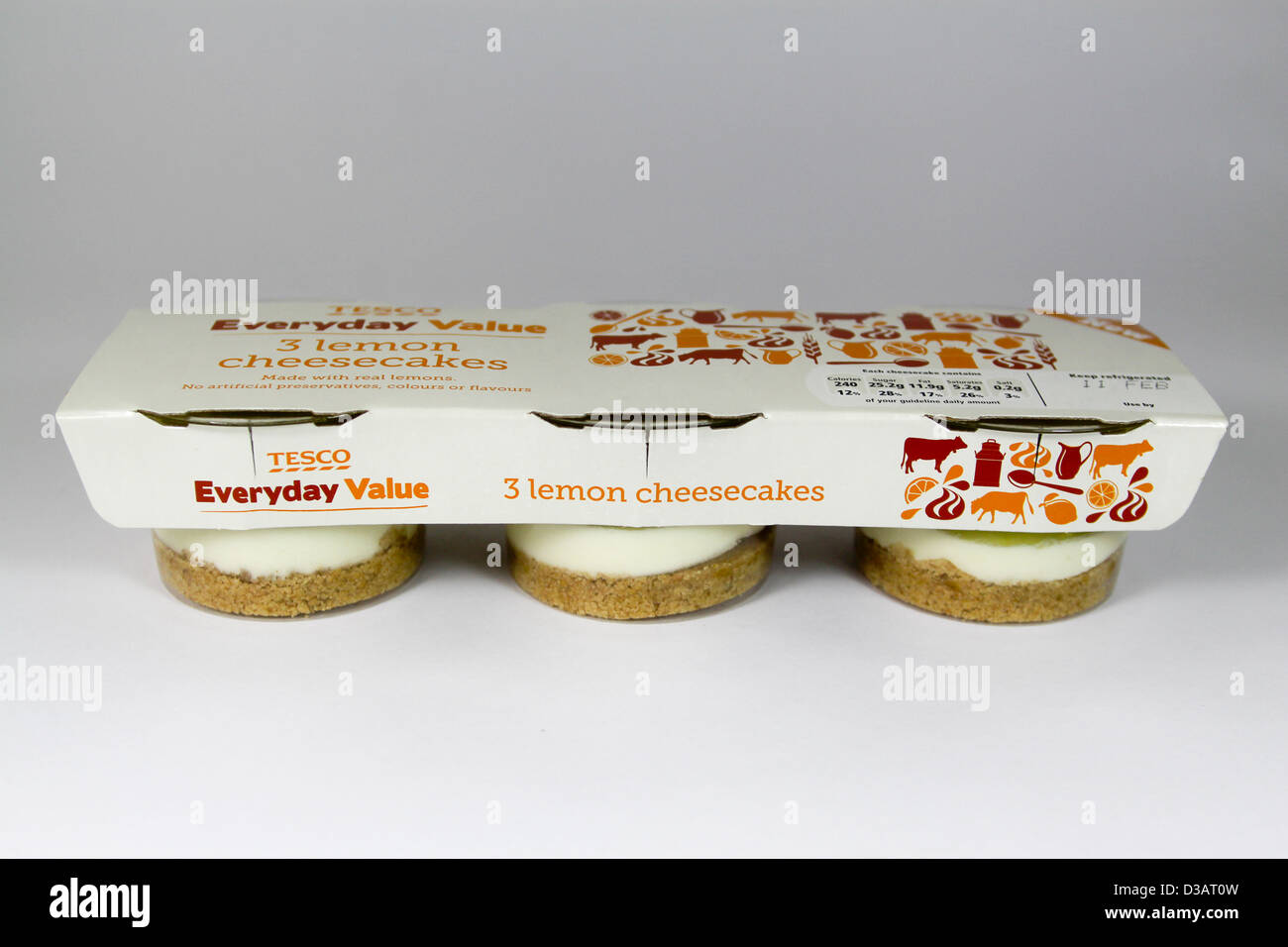 Tesco Everyday Value Lemon Cheesecakes 3 pack Stock Photo Alamy