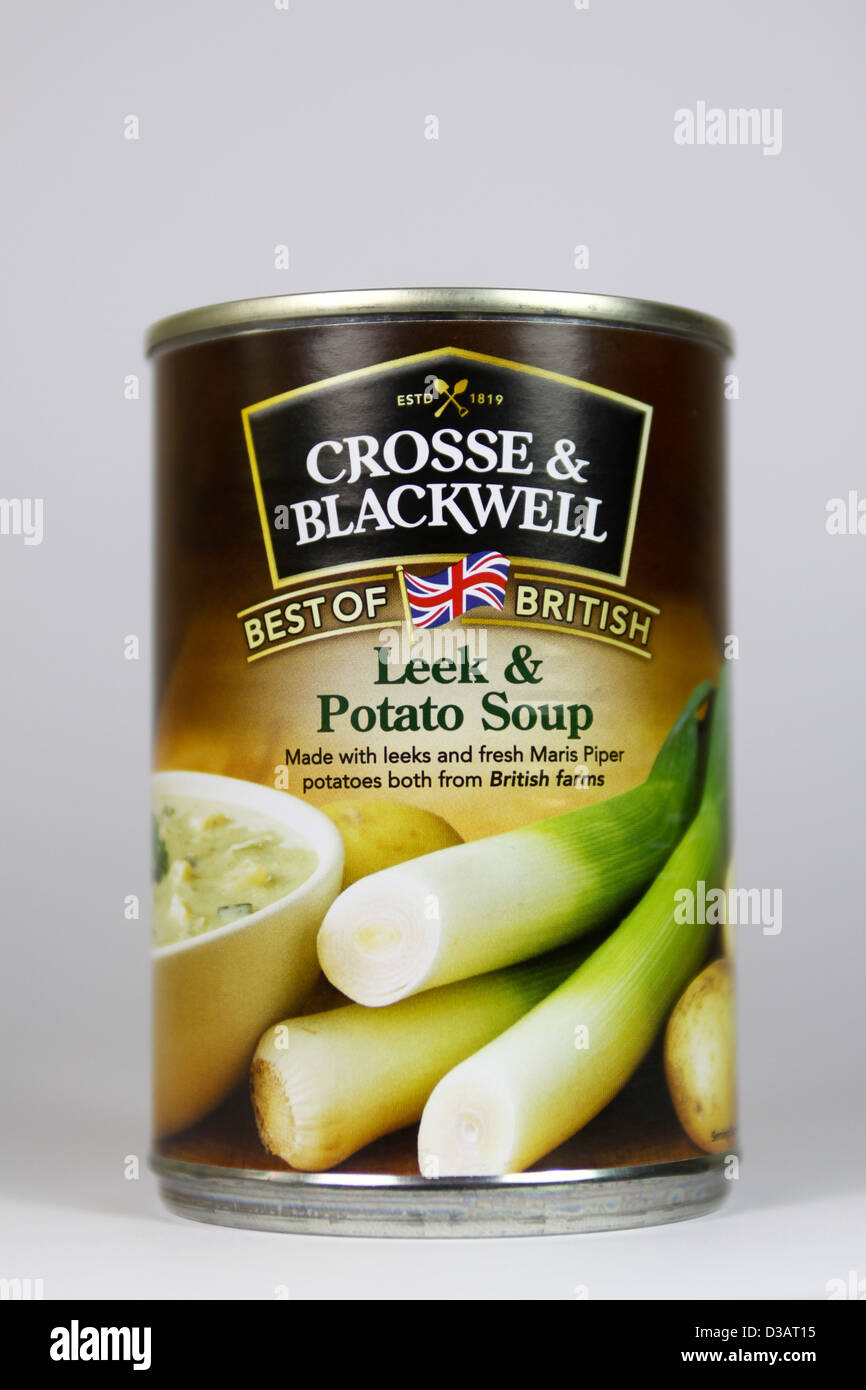 Can of Crosse & Blackwell Leek and Potato Soup Stock Photo