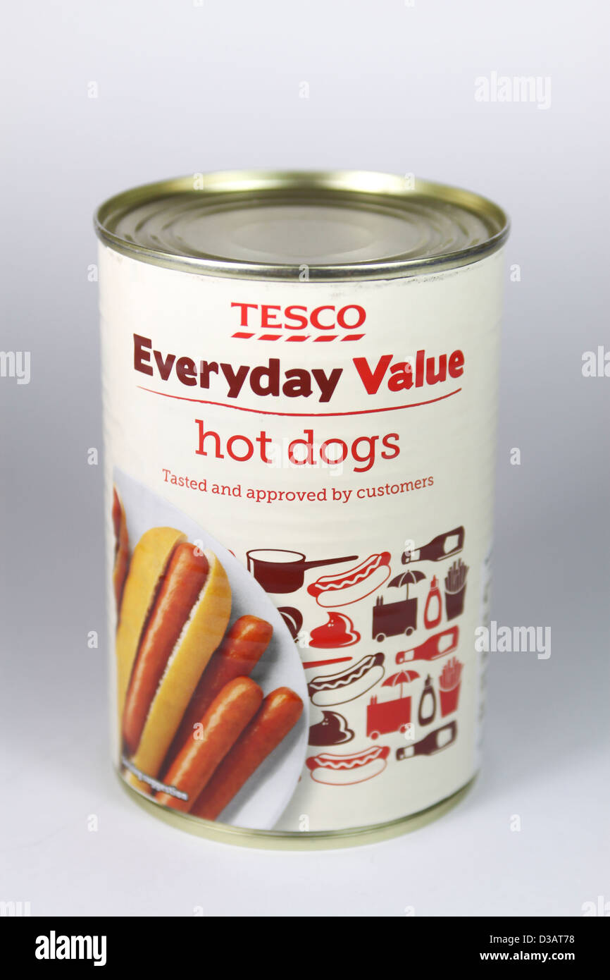 Tesco Everyday Value Hot dogs in tin Stock Photo
