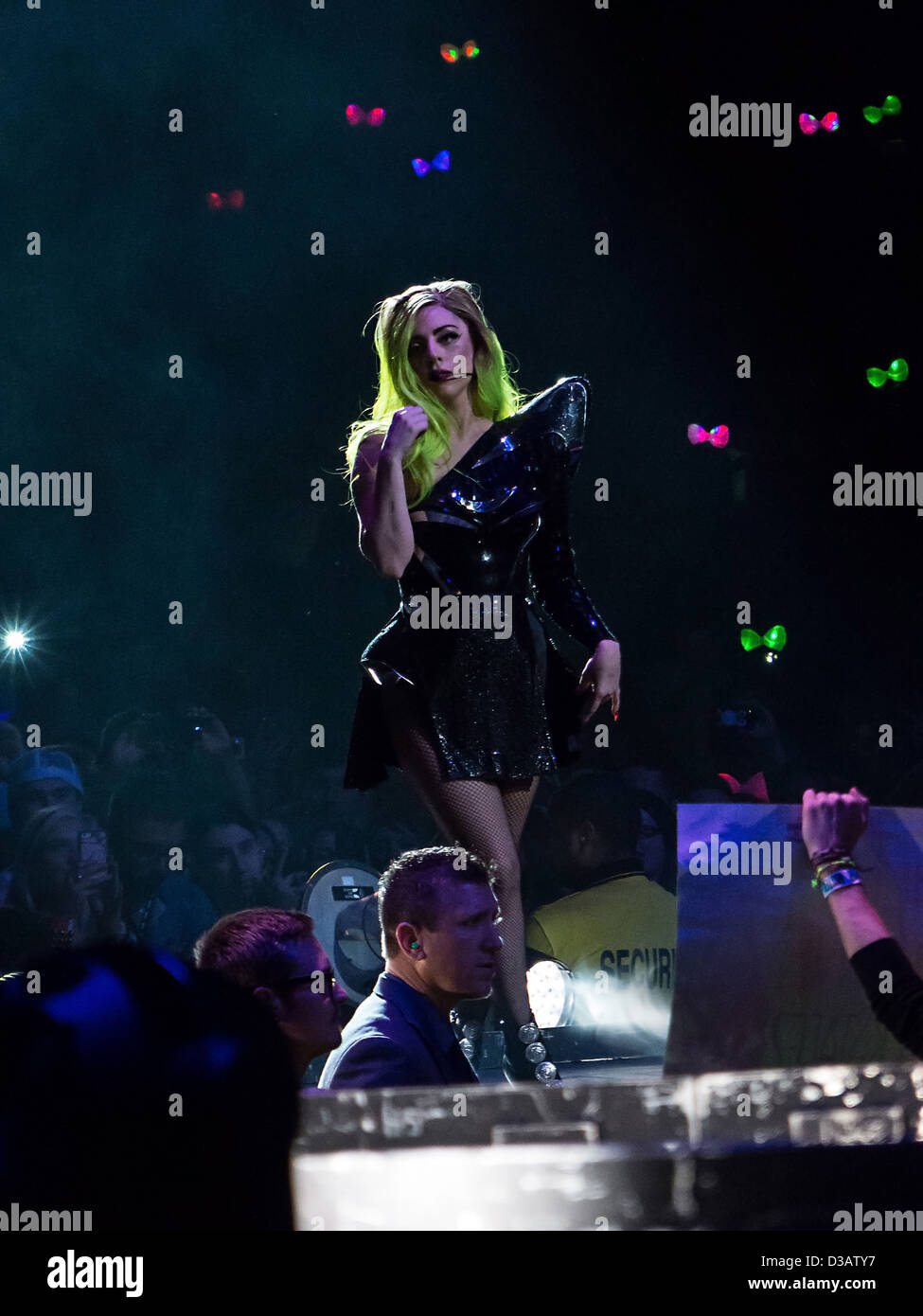 American singer Lady Gaga performs during her Born This Way Ball tour in Toronto, Ontario, Canada on Friday February 9, 2013. Stock Photo