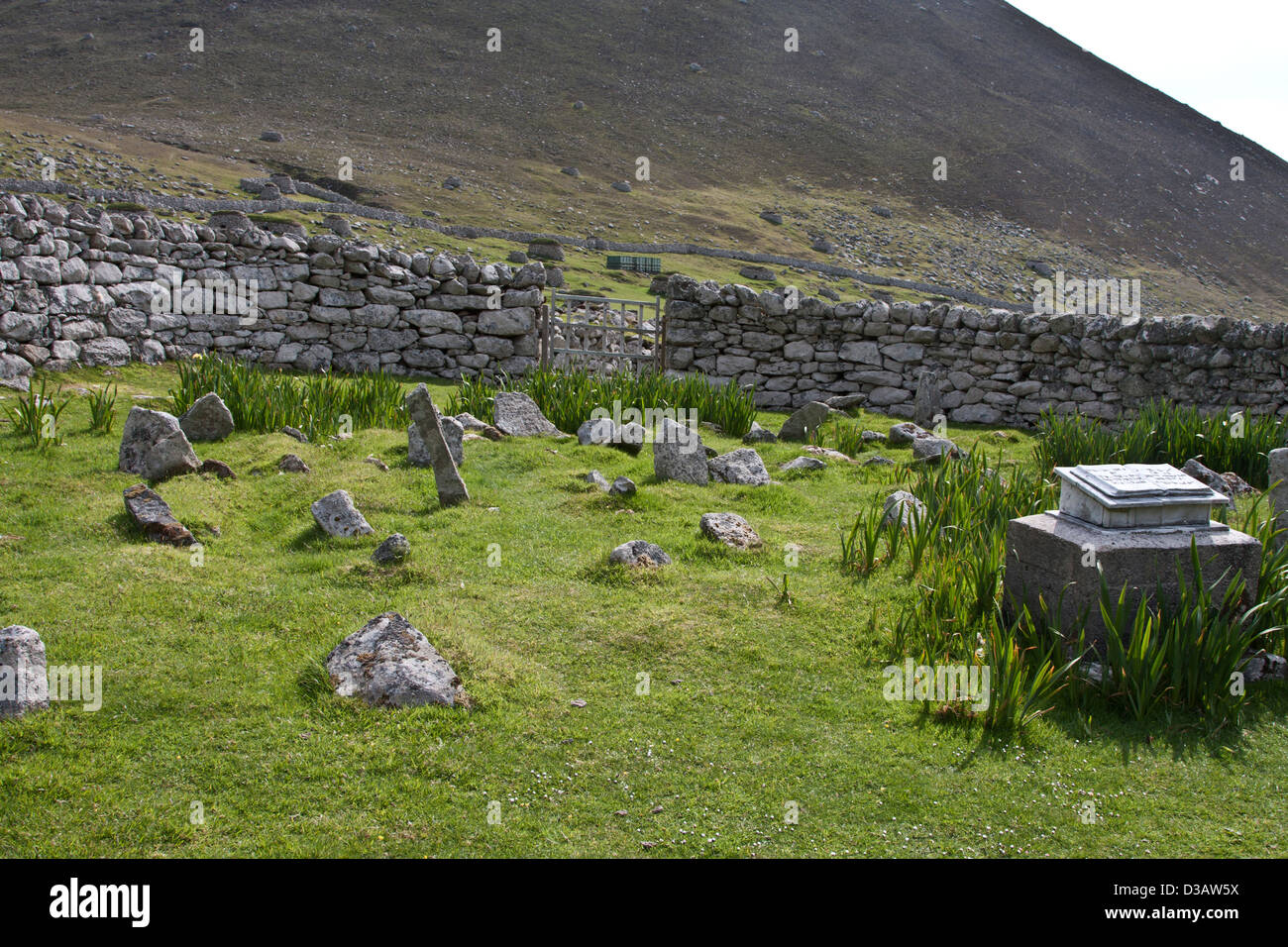 The stone wall enclosed village cemetery on Hirta, St Kilda archipelago. Stock Photo