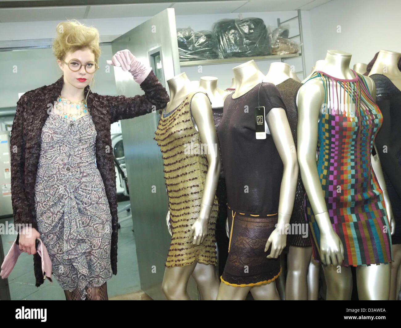 New York, USA. 14th February 2013.  Model KELSEY VOGELZANG backstage at the Byron Lars fashion show. (Credit Image: Credit:  John Marshall Mantel/ZUMAPRESS.com/Alamy Live News) Stock Photo