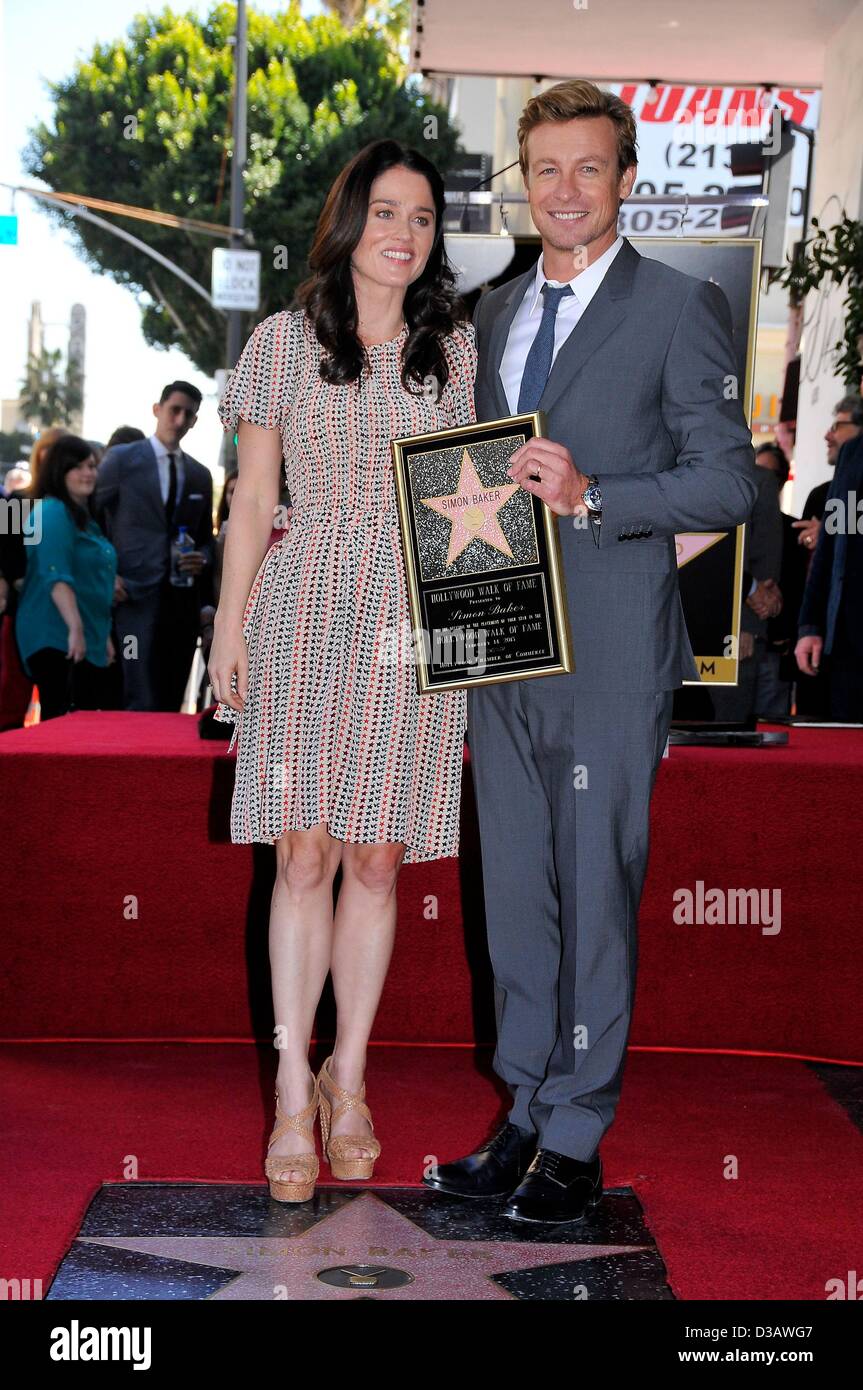 Los Angeles, California, USA. 14th February 2013. Robin Tunney, Simon Baker at the induction ceremony for Star on the Hollywood Walk of Fame for Simon Baker, Hollywood Boulevard, Los Angeles, CA February 14, 2013. Photo By: Michael Germana/Everett Collection/Alamy Live News Stock Photo