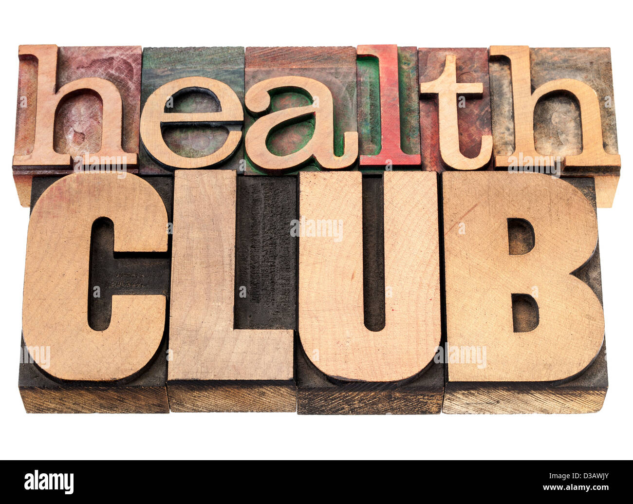 health club - isolated text in vintage letterpress wood type printing blocks Stock Photo