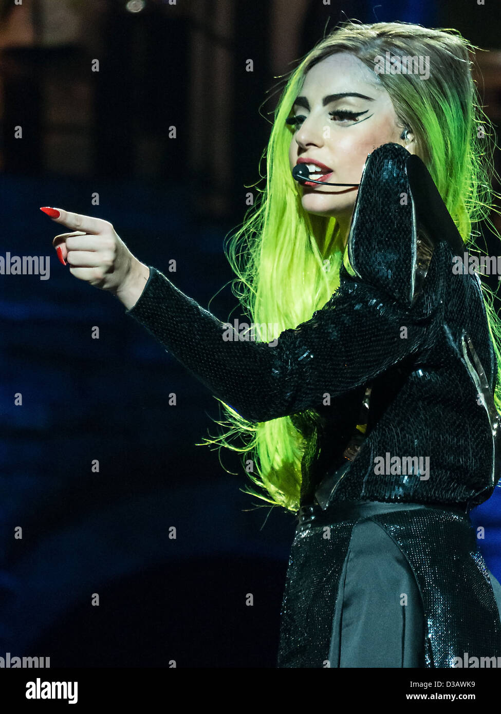 American singer Lady Gaga performs during her Born This Way Ball tour in Toronto, Ontario, Canada on Friday February 8, 2013. Stock Photo