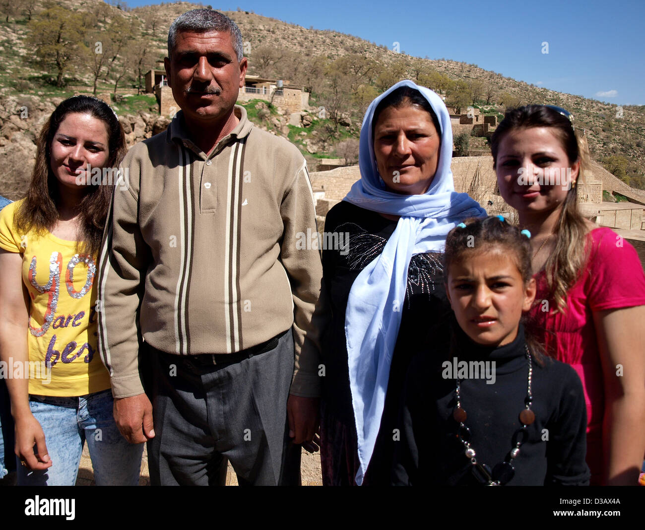 Yazidi kurds at the tomb of Sheikh Adi, in Lalish, in the foothills of the Kurdish mountains in Northern Iraq. Stock Photo