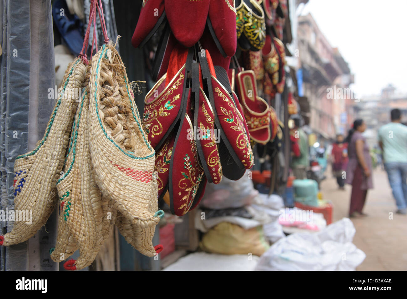 Woven shoes for sale at market Stock Photo Alamy