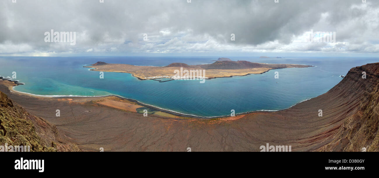 Panorama of La Graciosa Island. View from Mirador del Rio. Lanzarote, Canary Islands, Spain. Stock Photo