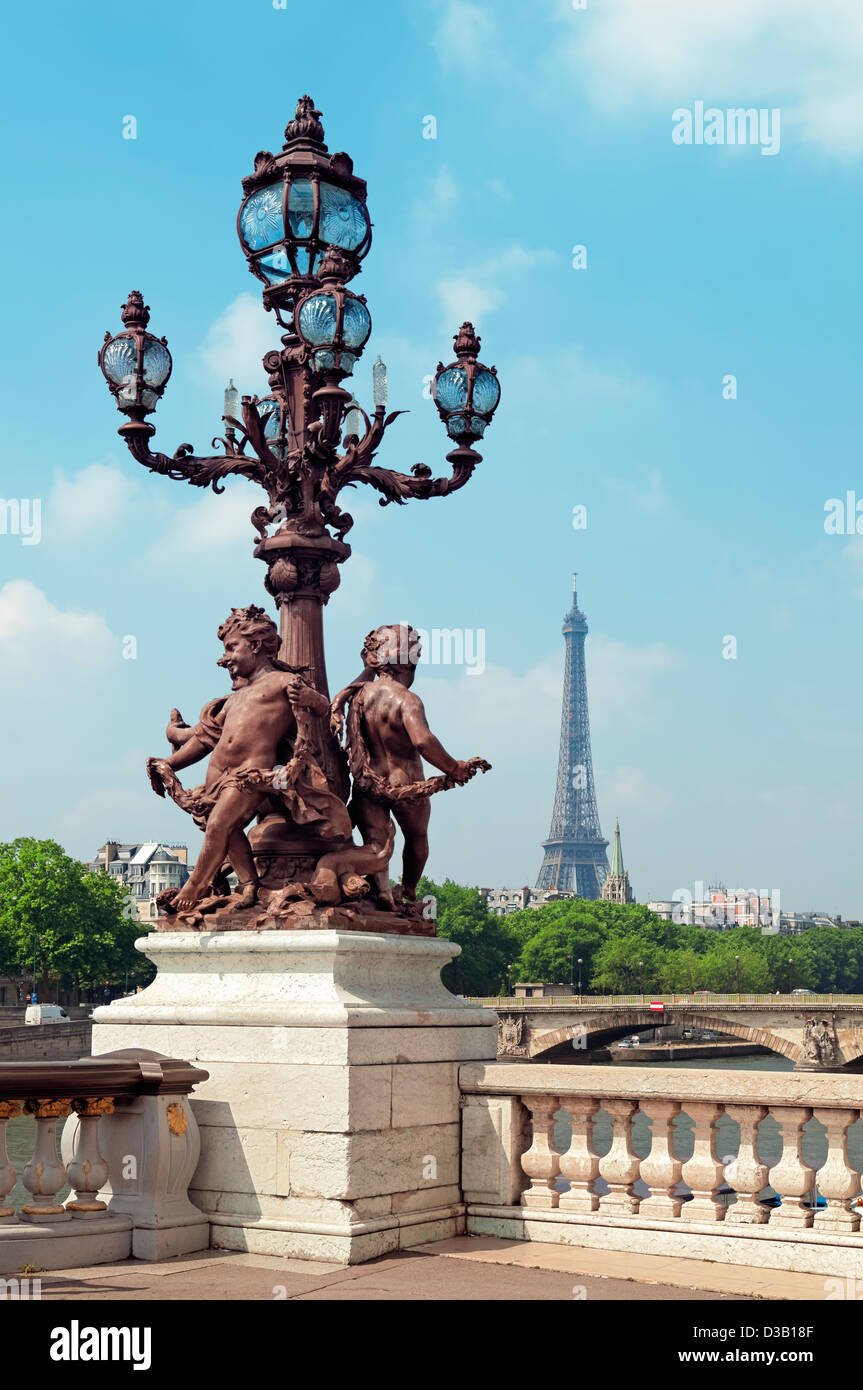 Pont Alexandre III & Eiffel Tower, Paris - France Stock Photo