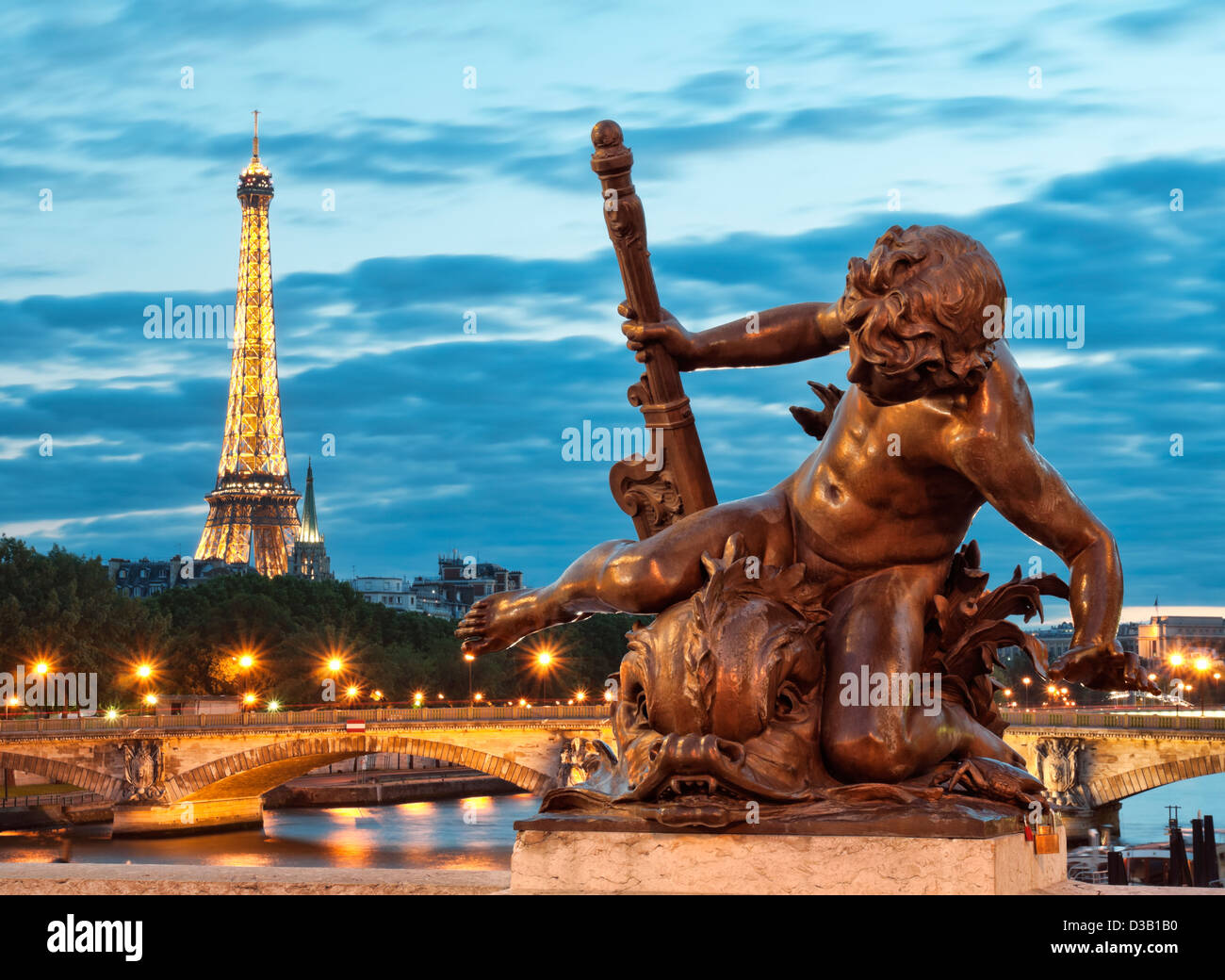 Pont Alexandre III bridge and the Eiffel Tower. Stock Photo