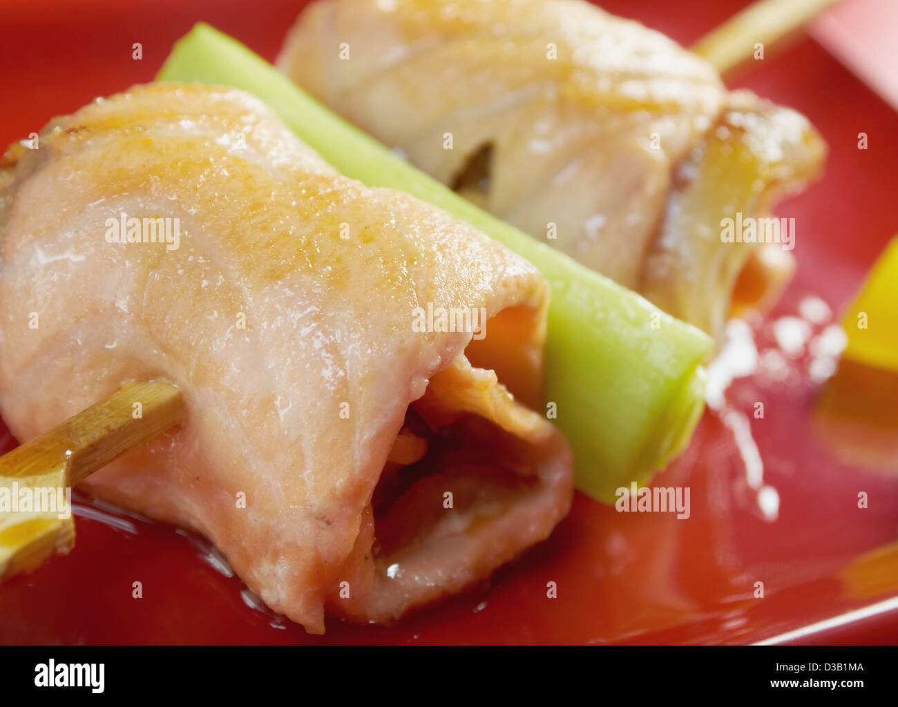 Japanese skewered salmon Yakitori .closeup Stock Photo Alamy