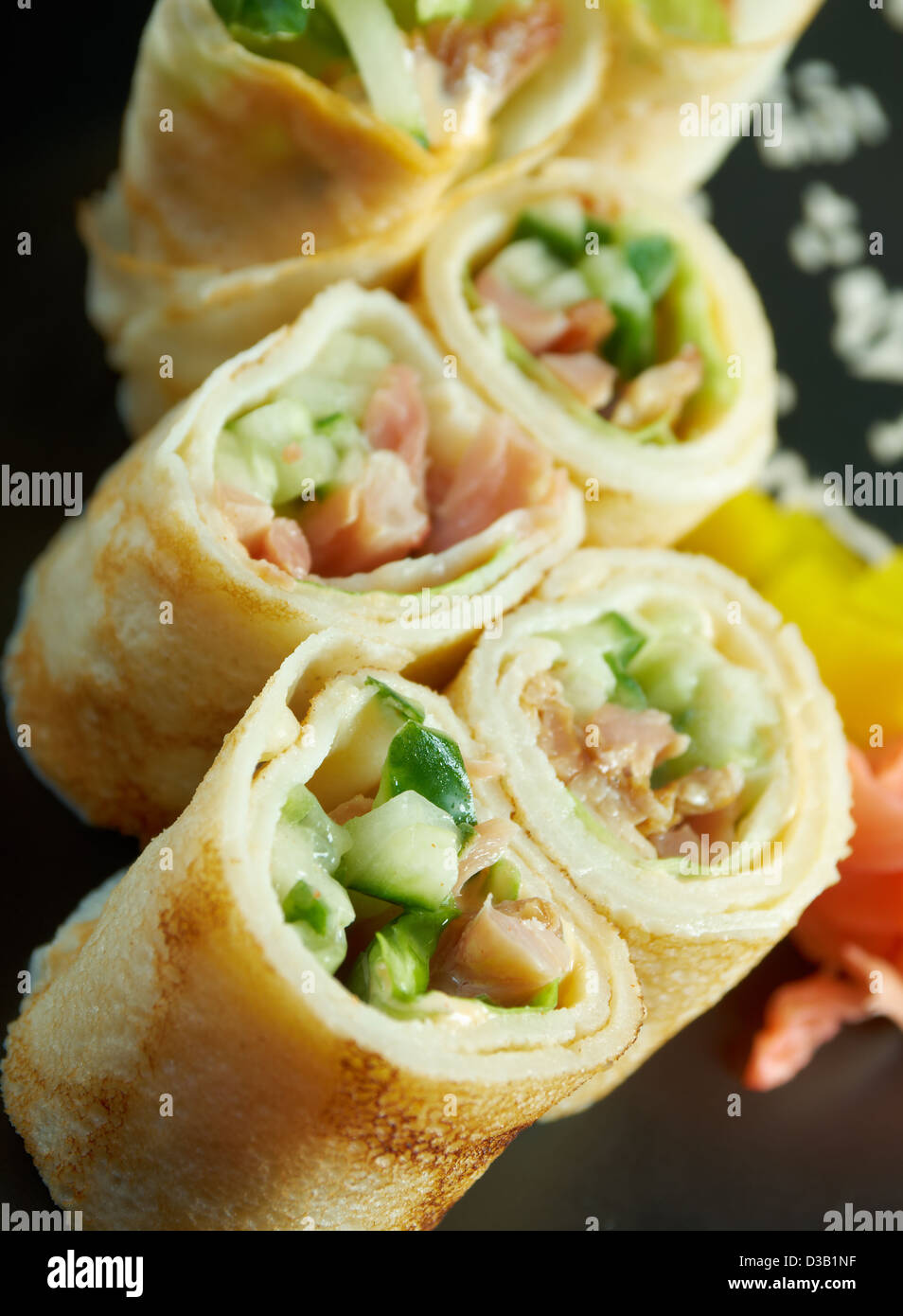 Chinese or Thai-style vegetable spring rolls  Stock Photo