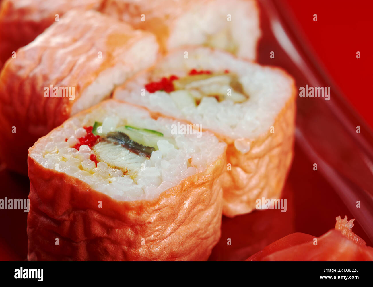 Maki Sushi - Roll made of Tuna, Salmon, Eel, Cream Cheese Stock Photo