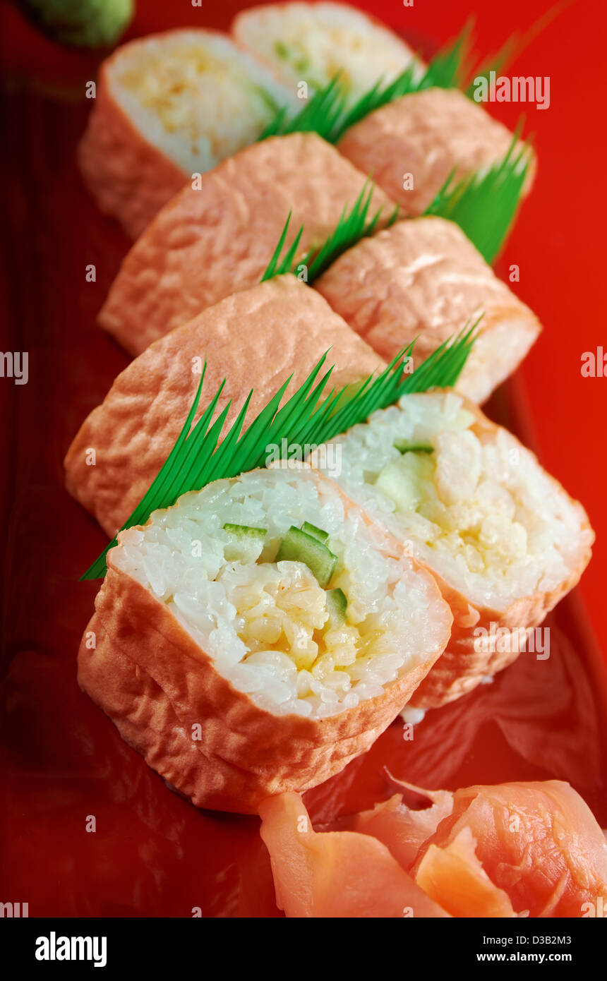 Maki Sushi - Roll made of Tuna, Salmon, Eel, Cream Cheese Stock Photo
