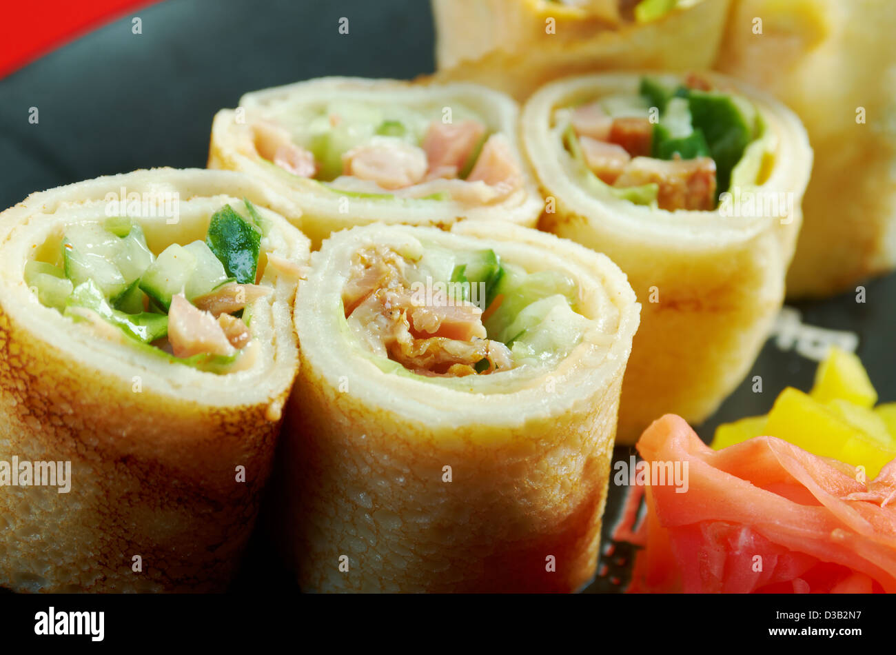 Chinese or Thai-style vegetable spring rolls  Stock Photo