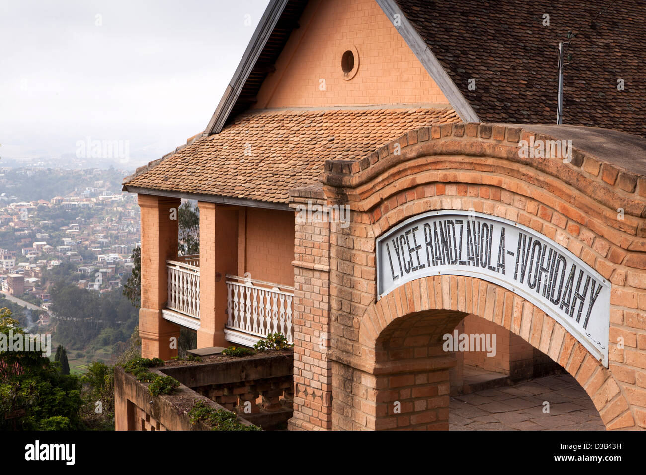 Madagascar, Fianarantsoa, Haute Ville, rooftops of Lower Town from Lycee Stock Photo