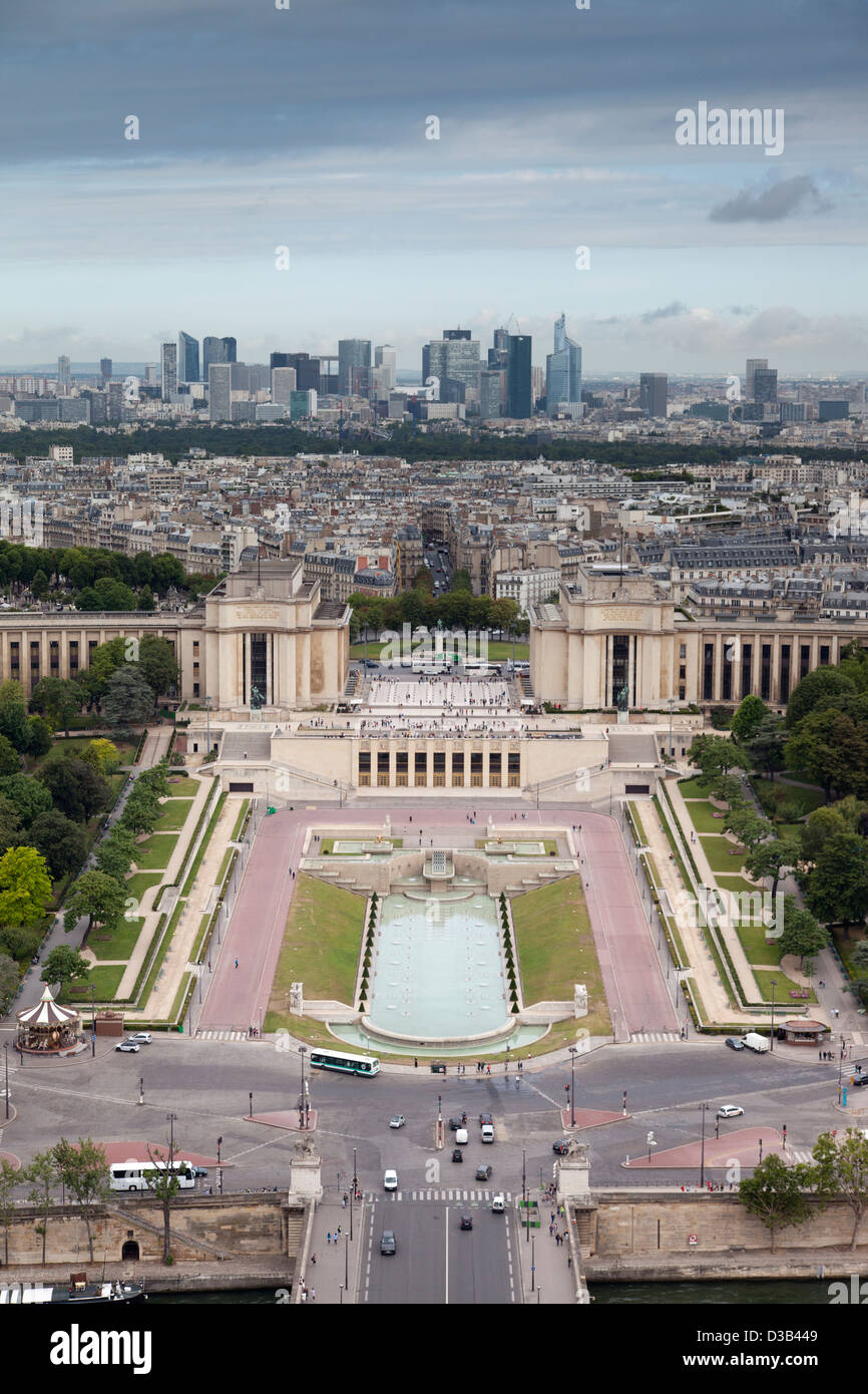 France, Paris, cityscape from the Eiffel Tower towards the Palais de Chaillot (Northwest). Stock Photo
