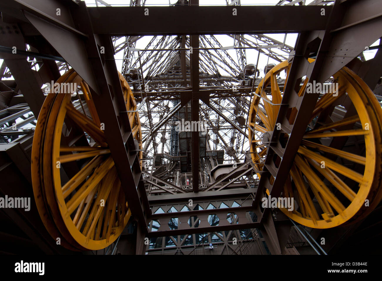 France, Paris, the inner workings of the Eiffel tower structure. Stock Photo