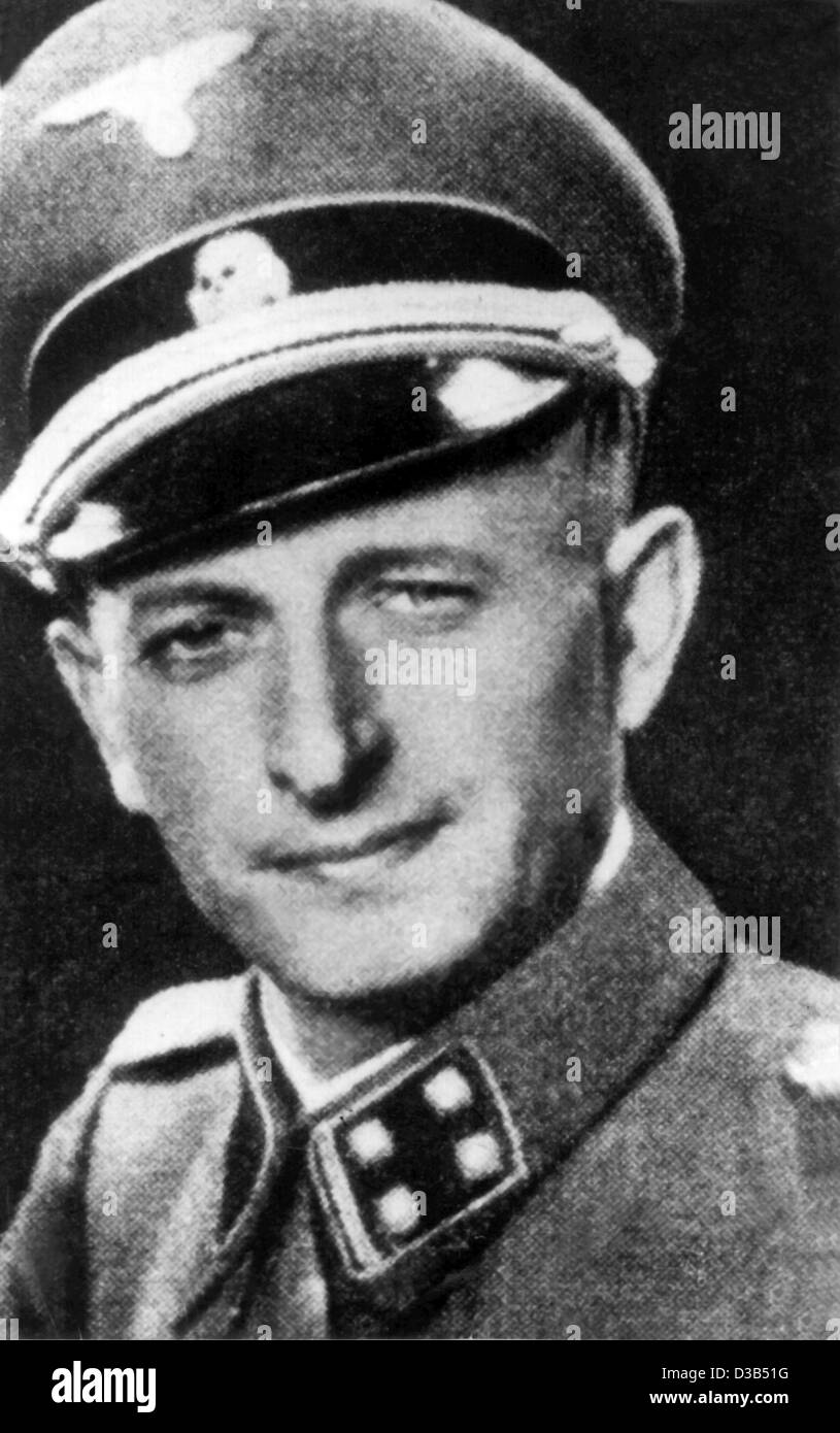 (dpa) - An undated filer shows SS-Obersturmbannfuehrer Karl Adolf Eichmann (1906-1962). During the Third Reich he was head of the Department for Jewish Affairs in the Gestapo from 1941 to 1945 and was chief of operations in the deportation of Jews to extermination camps. At the end of the war, Eichm Stock Photo