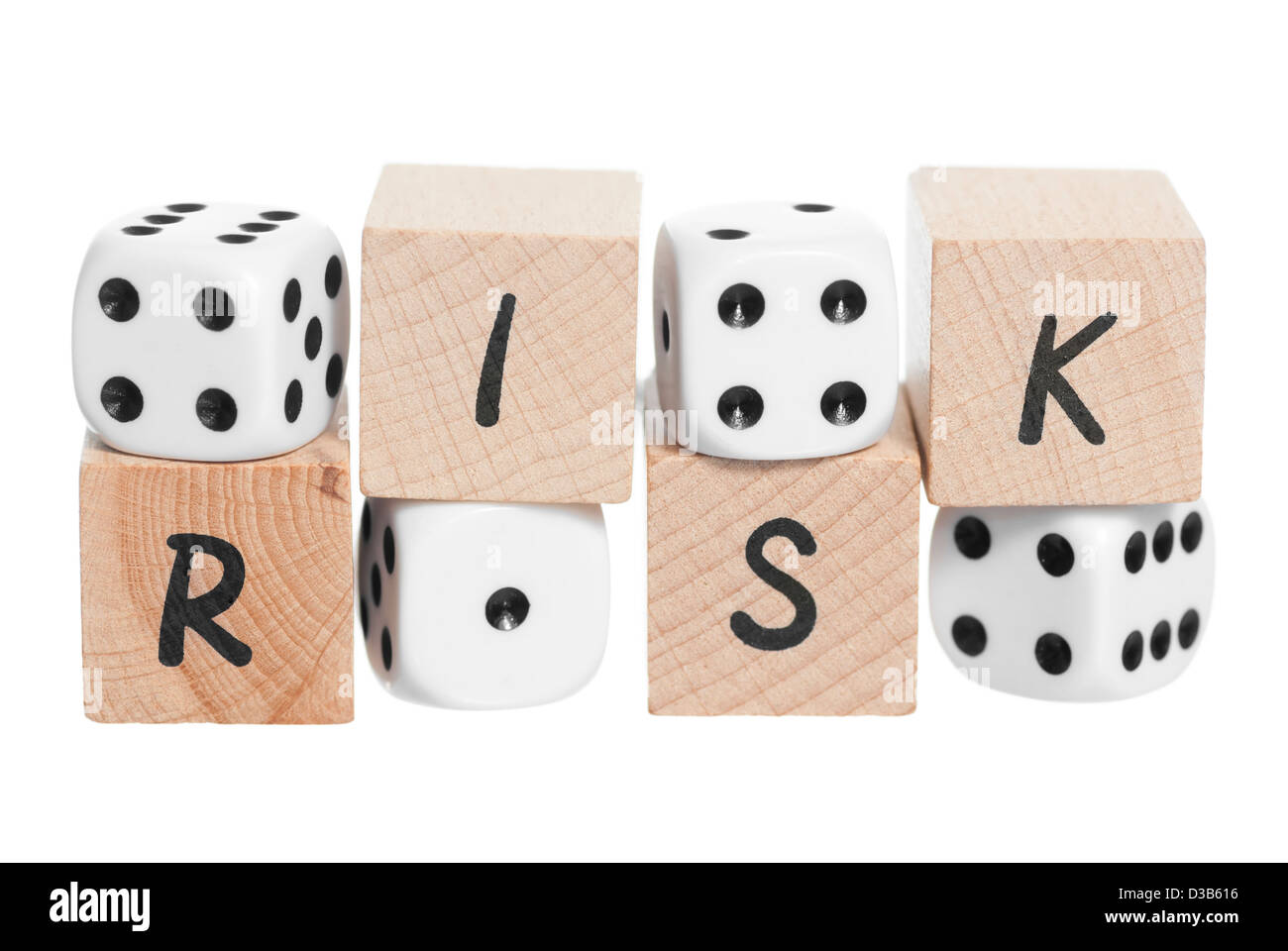 Risk spelt with wooden blocks. White background. Stock Photo
