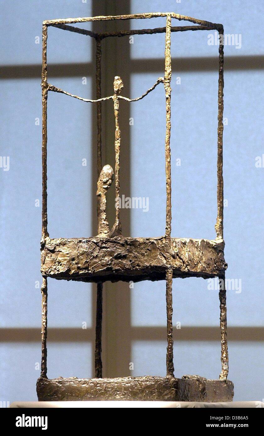 dpa) - The bronze sculpture 'La Cage' by Swiss sculptor Alberto Giacometti,  pictured in the arts collection in Duesseldorf, Germany, 2 September 2002.  A collection of 38 sculptures, owned by the sculptor's